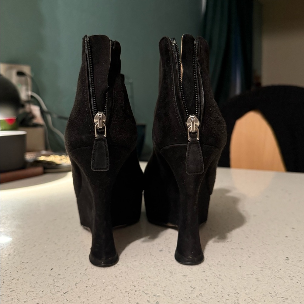 Prada Black Suede Platform Wedge Booties - Picture 3 of 6